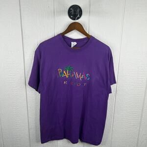 Y2K Purple Freeport Bahamas Embroidered Graphic Tee Size X-Large